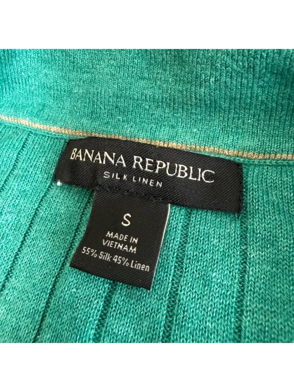 Banana Republic Solare Ribbed Silk Linen Sweater Polo Mens Small Green Resort